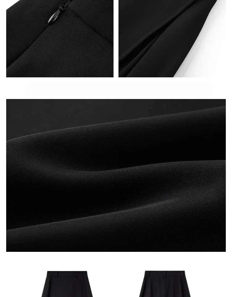 VIMLY Black Wide-Leg Pants 2026 Autumn Flowy Ankle-Length Side Zipper Detail Trousers Office Lady Commuter Fashion Bottoms A1738