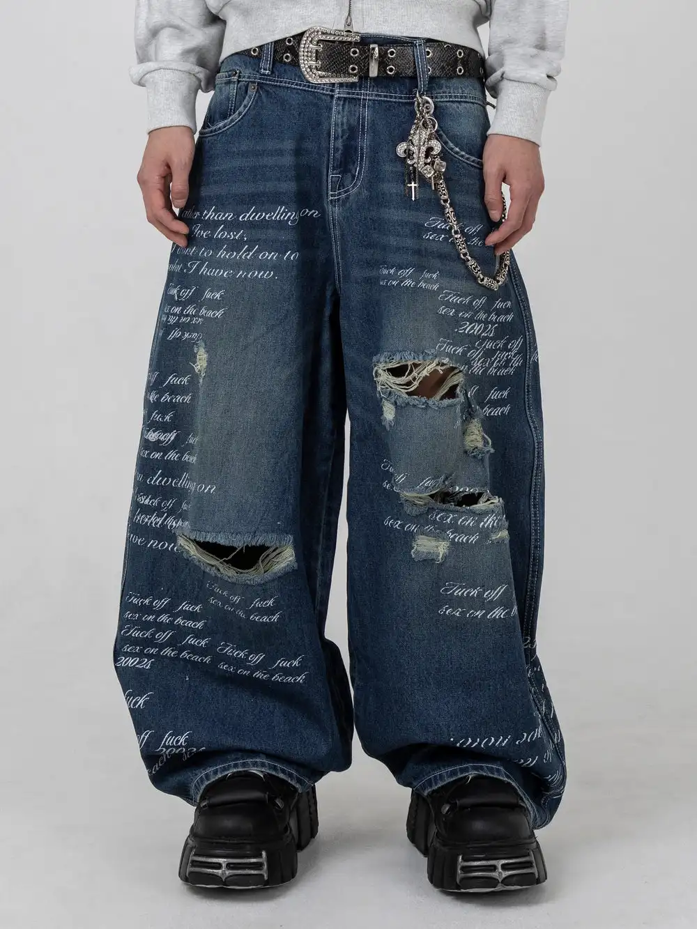 

Classic Southpole Printing Letter Jeans Mens American Vintage Hole Straight Leg Pants Y2K High Quality Brand Mopping Pants