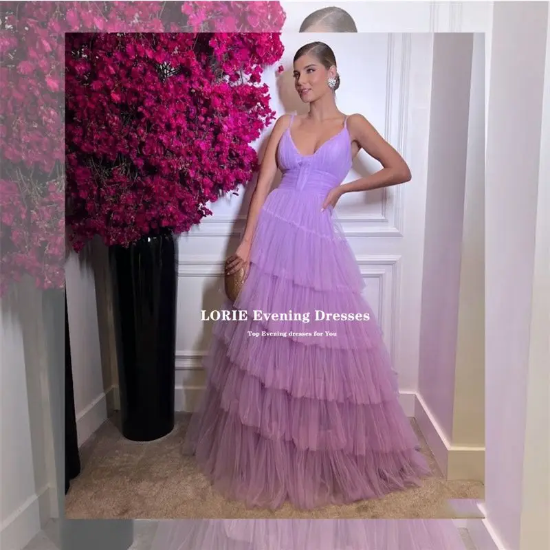 LORIE Lilac A-line Evening Dresses Long Tiered Tulle Party Dresses Women Vestidos De Fiesta Elegantes Para Mujer Robe De Soirée