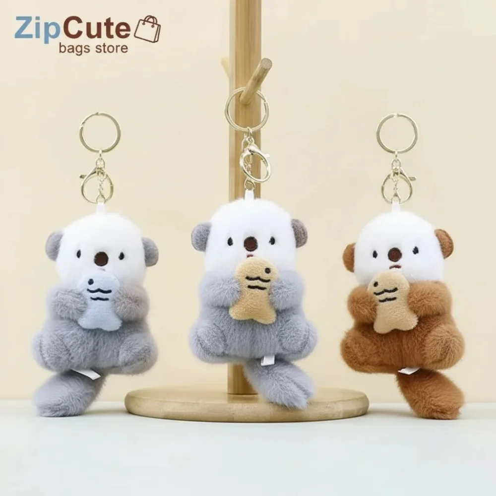 New Cartoon Sea Otter Plush Keychain Small Pendant Fish Seal Plush Doll School Bag Pendant