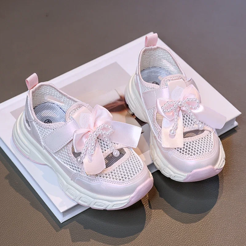 

Summer Girls Mesh Sports Sandals Hollow-out Fashion Children's Princess Running Sandals Elegant Bowknot Kids Causal School Shoes