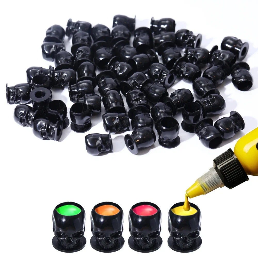 

200/100/50PCS Skull Shape Tattoo Ink Cup Disposable Creative Permanent Makeup Pigment Holder Container Cap for Tattoo Ink
