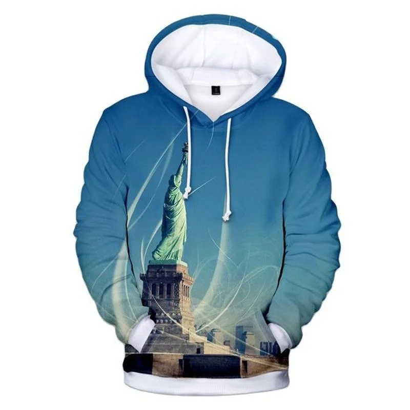 Statue Of Liberty America Flag Hoodie 3D Printing USA Eagle American Emblem Graphic Hoodies for Men Sweatshirt Hooded Pullovers