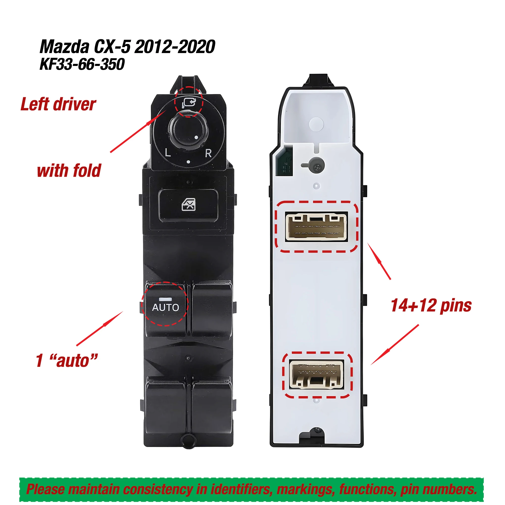 KF33-66-350 KF3366350 For Mazda CX-5 2012 2013 2014 2015 2016 2017-2020,Auto Electric Master Power Window Lifter Control Switch