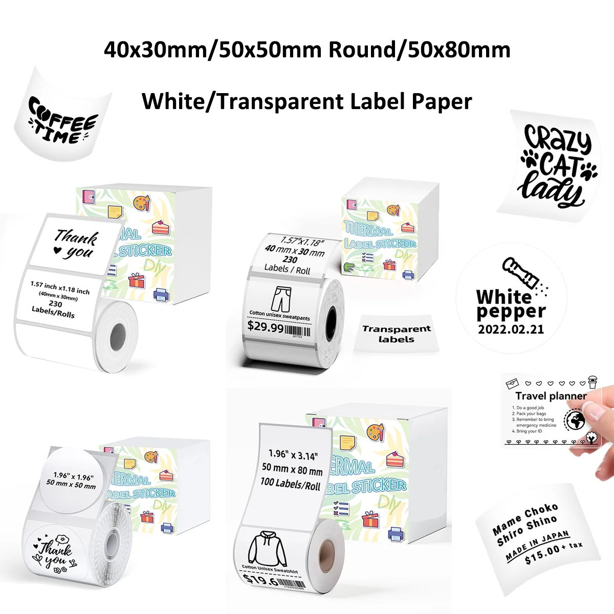 Labels Thermal Sticker Paper White and Transparent Labels Paper For M110/M221/M220/M120/M200/M110S For Logo,Address Label