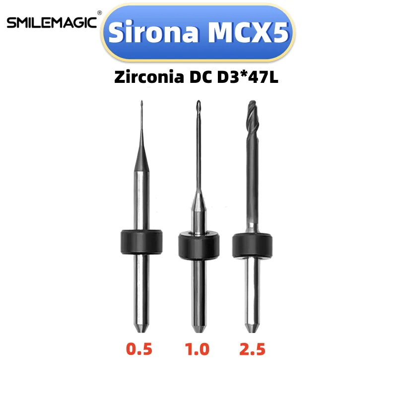 Sirona MCX5  Milling Burs For Grinding Zirconia Shank 3mm L47mm DC  Diamond Coating Drill Diameter 2.5/1.0/0.5mm Grind Tool