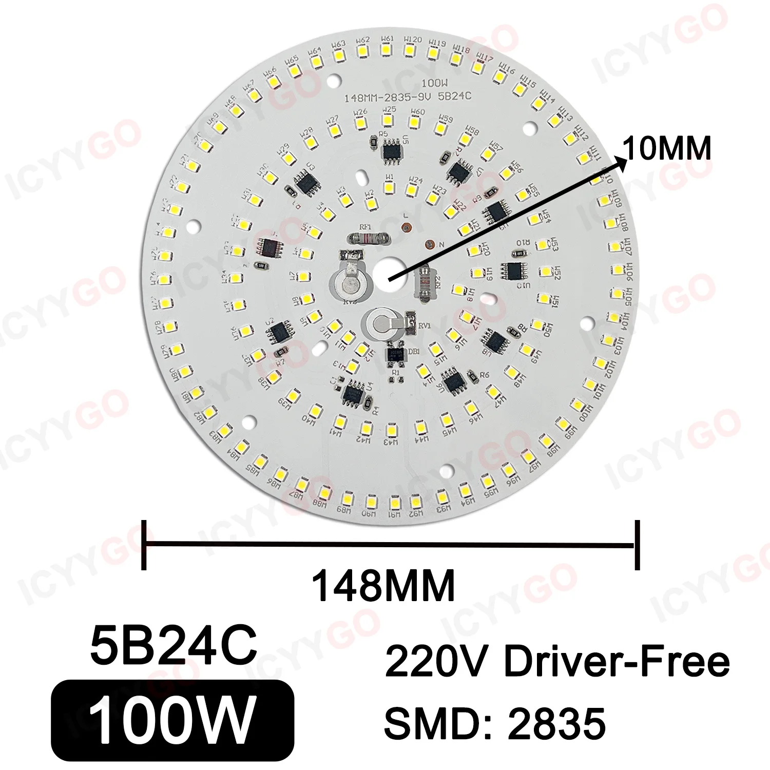 AC220V LED PCB Board 15W 18W 24W 40W 80W 100W 150W Driver-Free Light Source Panel Suitable For High-Power Bulb Replacement DIY