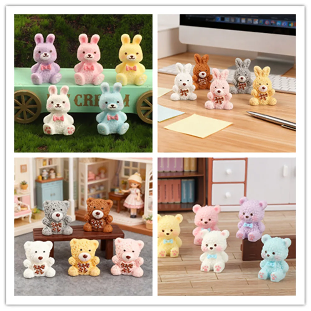 100 قطعة Kawaii الراتنج ثلاثية الأبعاد الكرتون الحيوان الأرنب الدب Diy بها بنفسك ديكور المنزل دمية اكسسوارات الحرف اليدوية #1