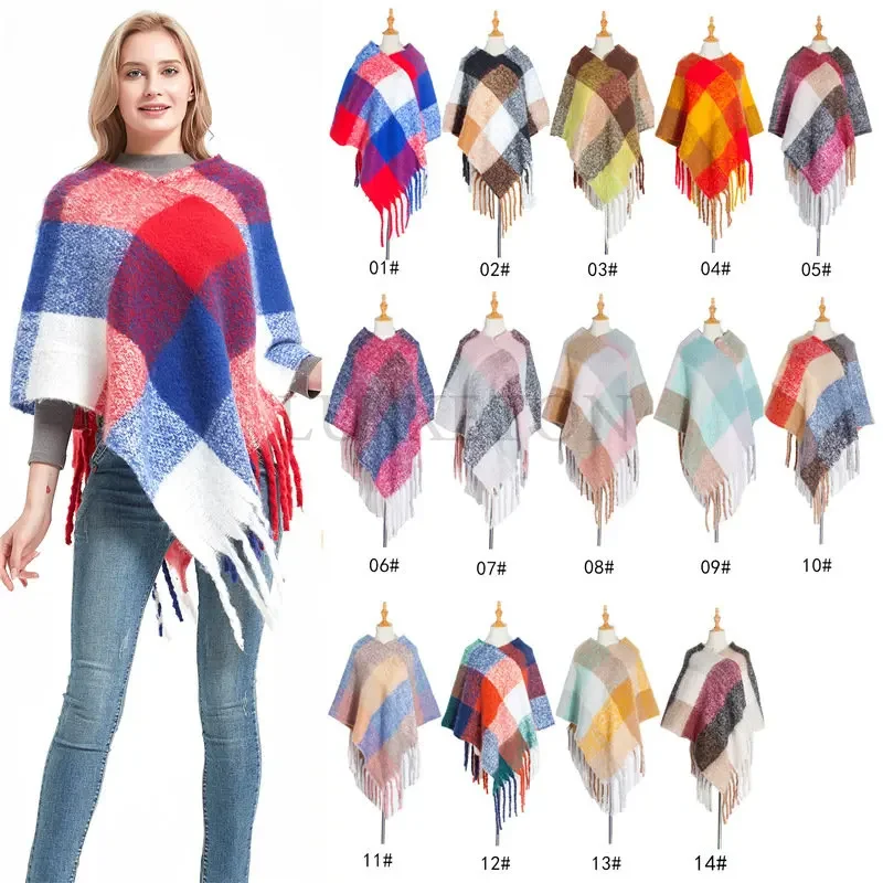 

Womens Elegant Knitted Shawl Poncho with Fringed V-Neck Lattice Sweater Pullover Cape Gifts for Women Scarves and Shawls