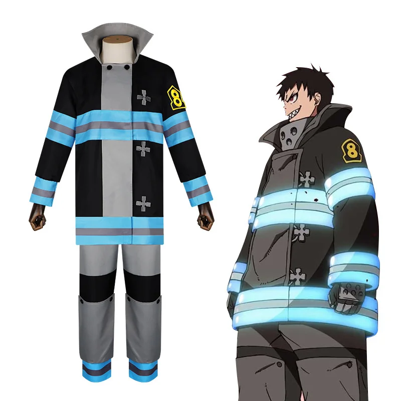 

Anime Fire Force Enen no Shouboutai Men Cosplay Full Set Jacket Pants Shinra Kusakabe Costume Firefighter Uniform Reflective Set