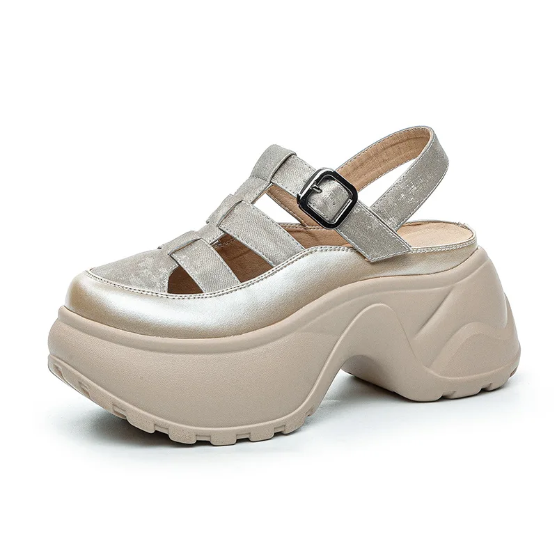 

2026 New 8cm Style Women's High-heeled Slippers Close-toe Hollow Roman Half-sandals Female Large-size Summer Women's Shoes