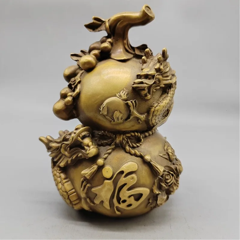 All-brass two- ornament with dragon and design, home entrance gourd gift, decorative copper item