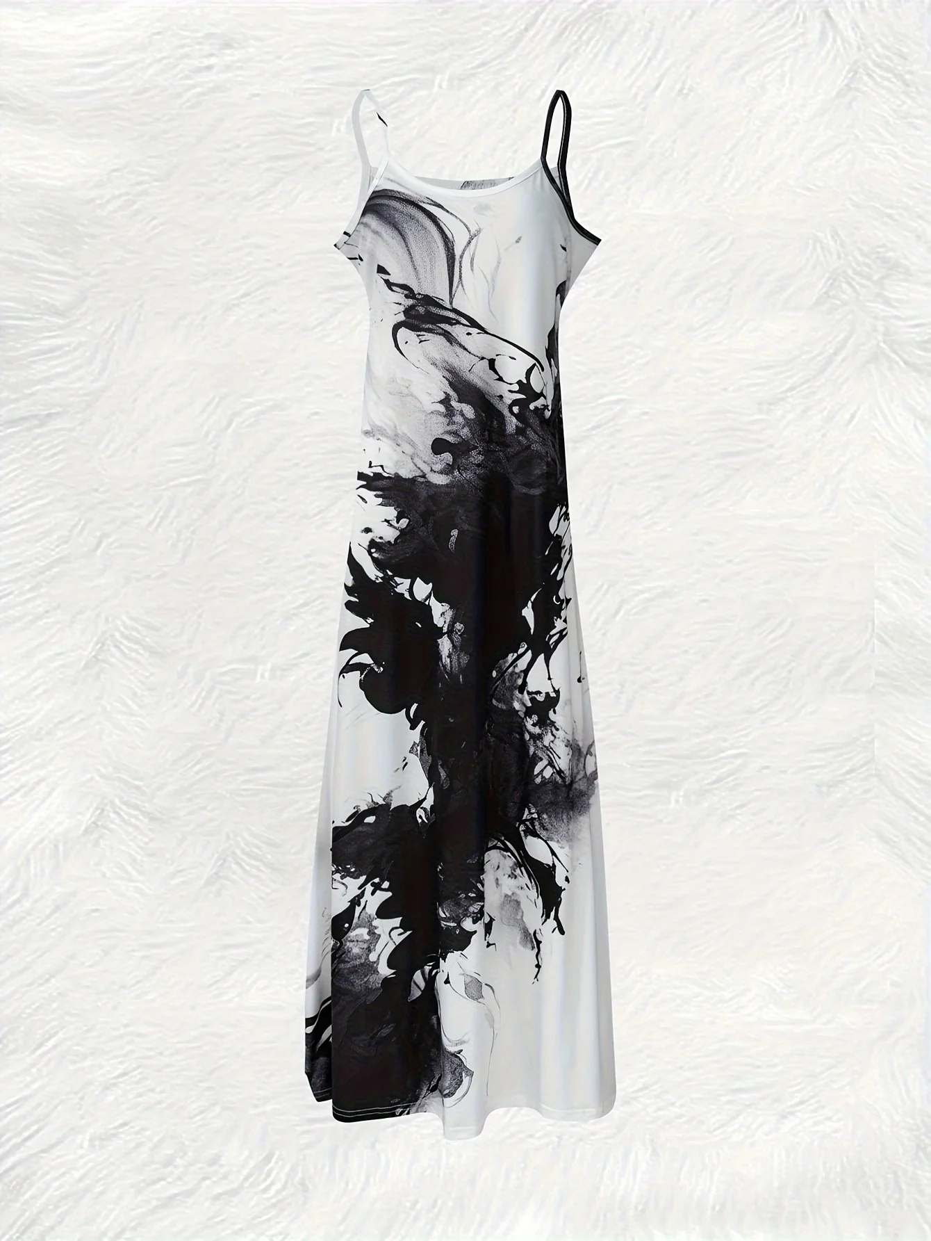 Vacation Dress for Women Black and White Abstract Marble Print Sleeveless Maxi Dress Summer Beach Party Casual Flowy A-Line image 2