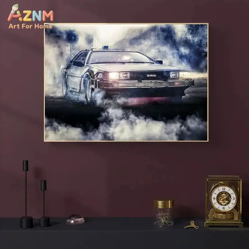 AZNM DeLorean Time Machine - Lienzo decorativo sin marco, póster del coche del filme Regreso al futuro para decoración de cine en casa, sin marco