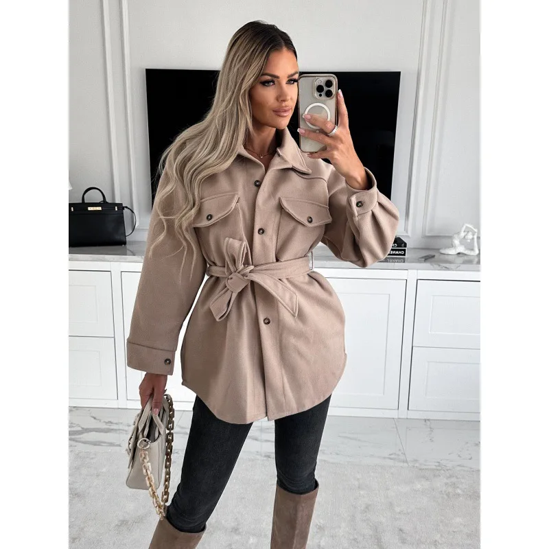 New Autumn and Winter Fashion Strapped Solid Color Woolen Jacket Women's Tops winter women coat warm 2023