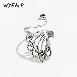 WYEAIIR Vintage Creative Art Peacock Thai Silver 925 Sterling Silver Resizable Opening Ring For Women Luxury Jewelry