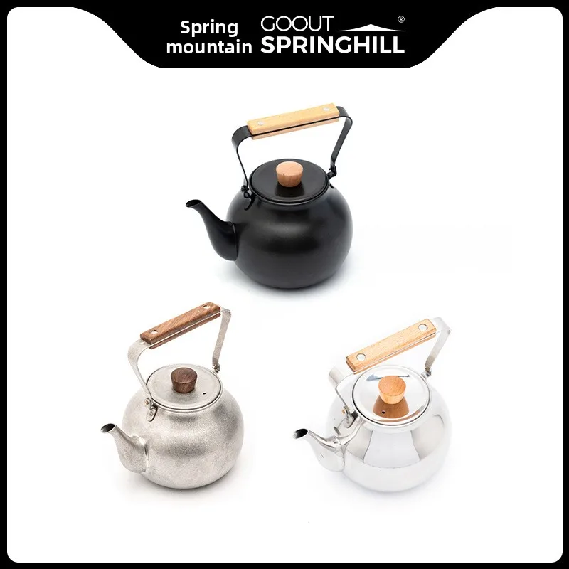 Yunhua Retro Teapot Outdoor Camping Kettle for Boiling Water and Making Tea, Stainless Steel Portable with Wooden Handle