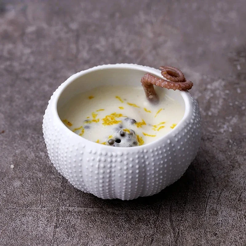 White Ceramic Sea Urchin Side Dish Bowls Fruit Salad Bowl Dessert Bowl Household Kitchen Restaurant Ceramic Dishes Bowls