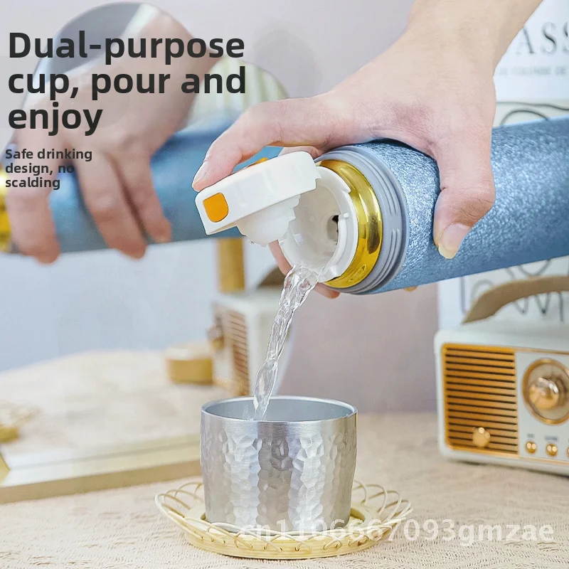 

Titanium-Coated Double-Layer Insulated Cup Portable Hammered Vacuum Bubble Tea Cup Light Luxury Business Gift 450ml Glacier