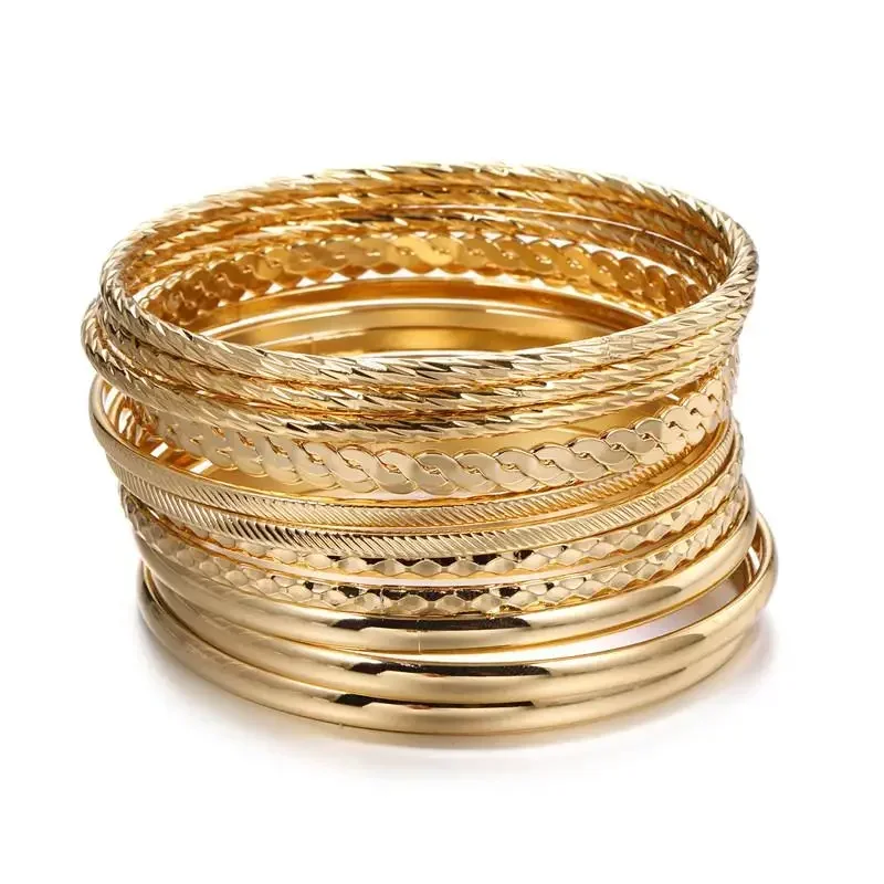 Set di braccialetti Euramerican Ins Retro Simple Fold Style Ring bracciale in oro bracciale con torsione di pasta fritta Set da 12 pezzi per donna