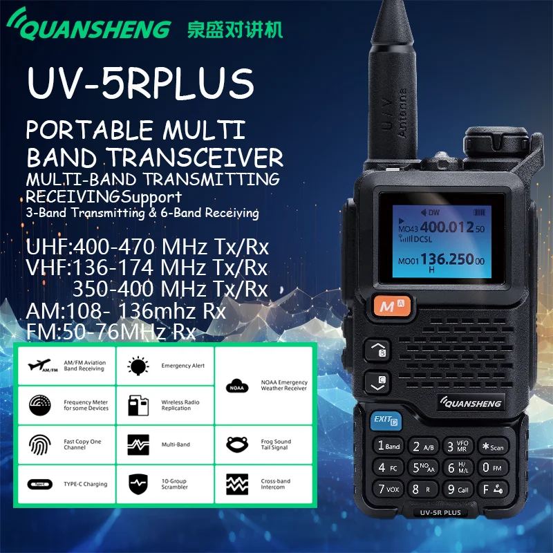 Портативная рация Quansheng UV 5R Plus, Am Fm двухсторонний радиопереключатель, станция УКВ, приемник K5, беспроводной любительский комплект с