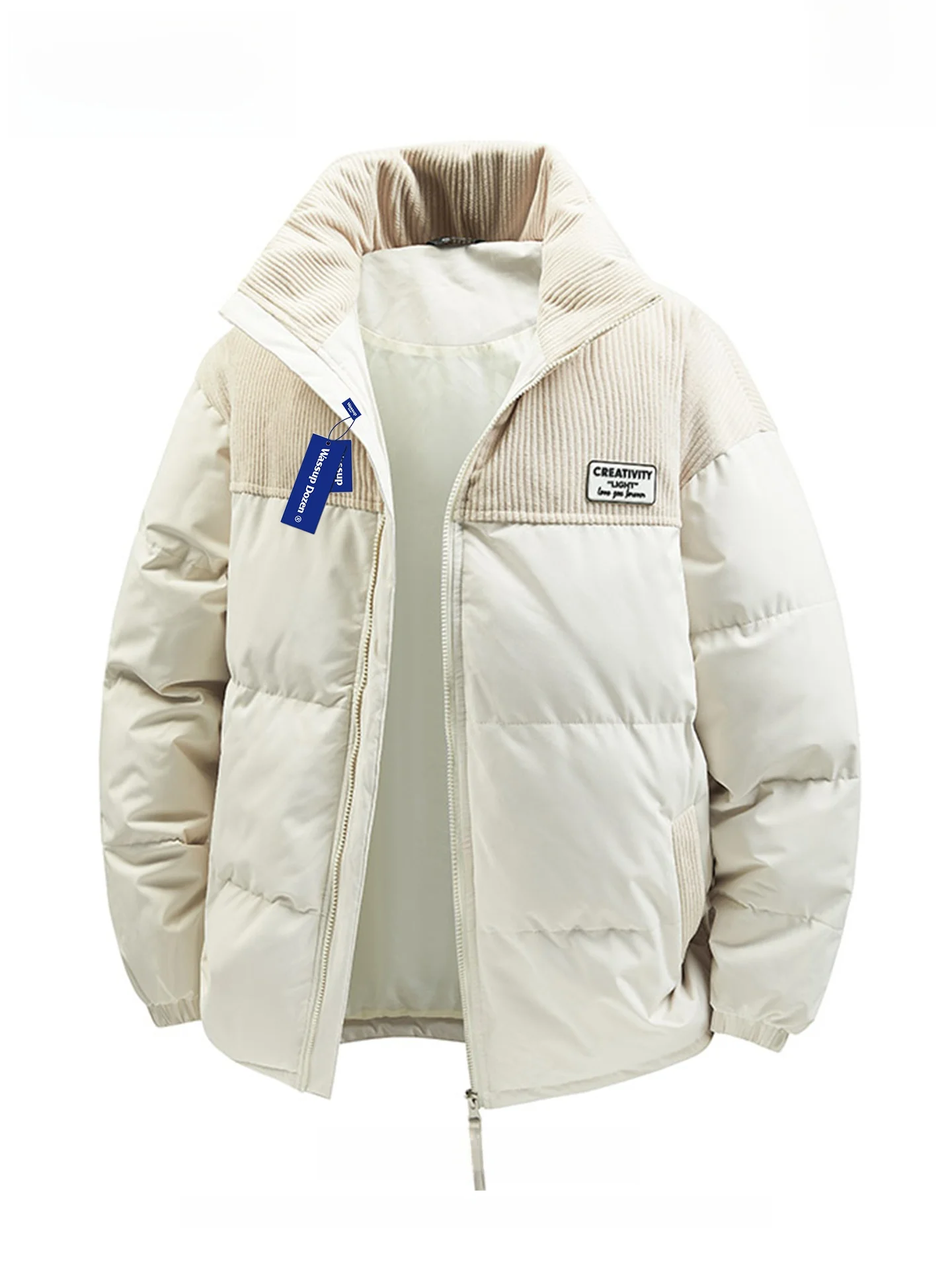 

Wassup Dozen Youth Faion Cotton Jaet Men's Bread Sle Stand Collar Patchwork Corduroy Coat Warm Casual Long Sve Coat