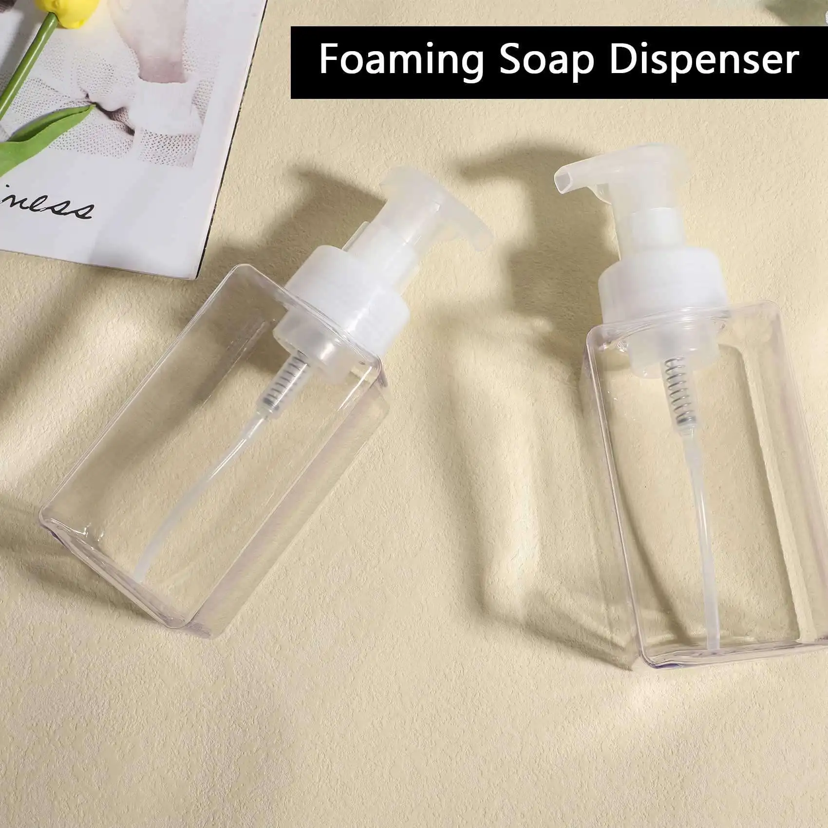 2 Pack Foaming Soap Dispenser 15Oz Refillable Foam Liquid Hand Soap Empty Plastic Pump Bottle Container - Clear 450Ml