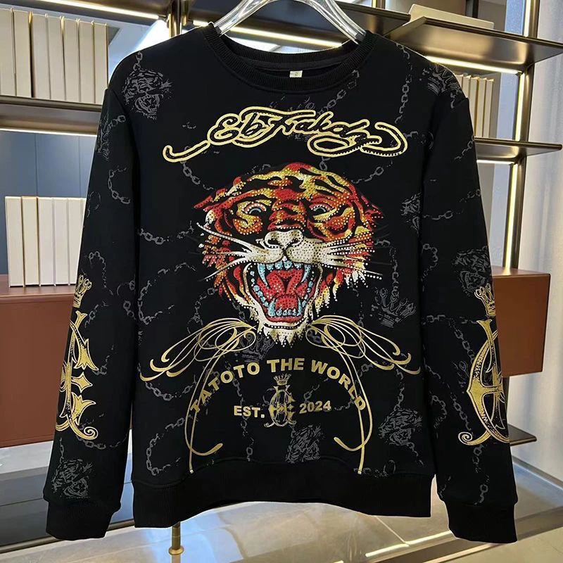 

Men's Faionable Tiger Head Print Fce Lined Long Sve Casual Set Two Piece Suit Polyester Youth Trend Autumn Wear