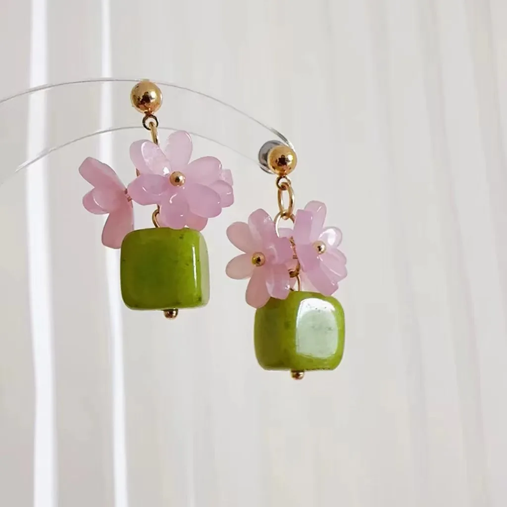 

Trendy Cute Pink Flower Resin Acrylic Plant Pendant Earrings Statement For Women Summer Holiday Party Scene Accessories Jewelry