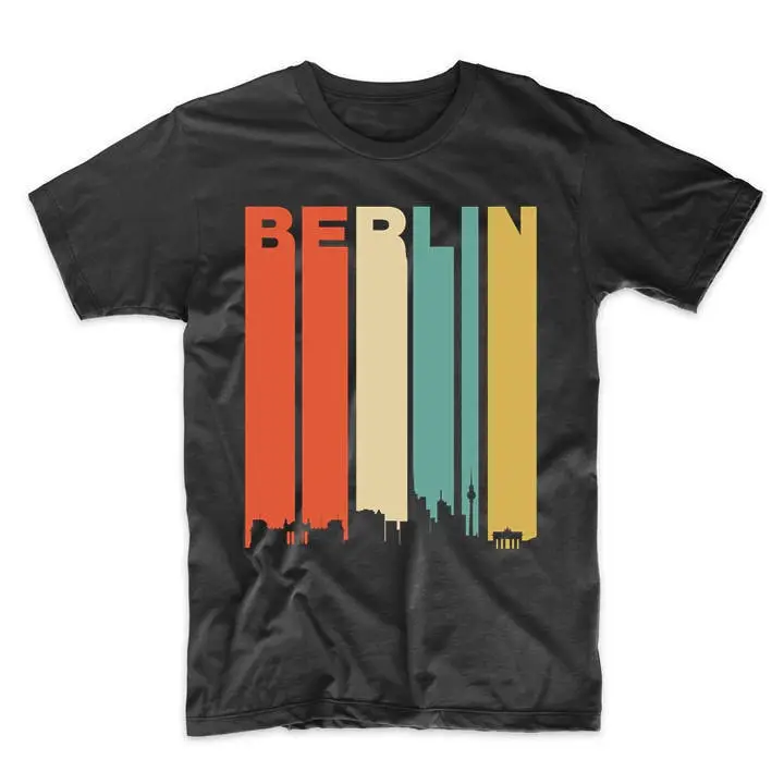 Men'S Berlin T Shirt Vintage Retro 1970'S Style Germany Cityscape Downtown Skyline