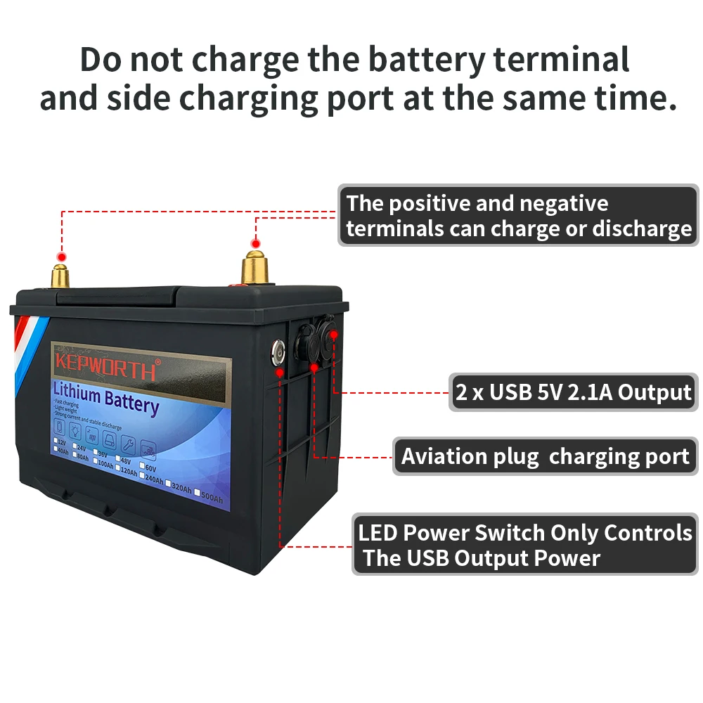 KEPWORTH 12V 40AH LiFePO4 Storage Battery Built-in Bluetooth BMS Lithium Power Batteries For RV Campers Golf Cart Etc