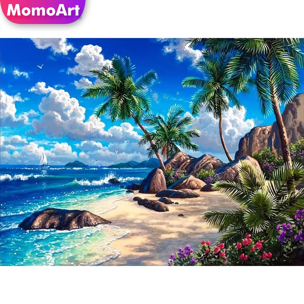Momoart Diamant-Stickerei Meereslandschaft DIY-Muster für Erwachsene Anfänger Diamantmalerei Bastelset Mosaik-Dekoration für Zuhause