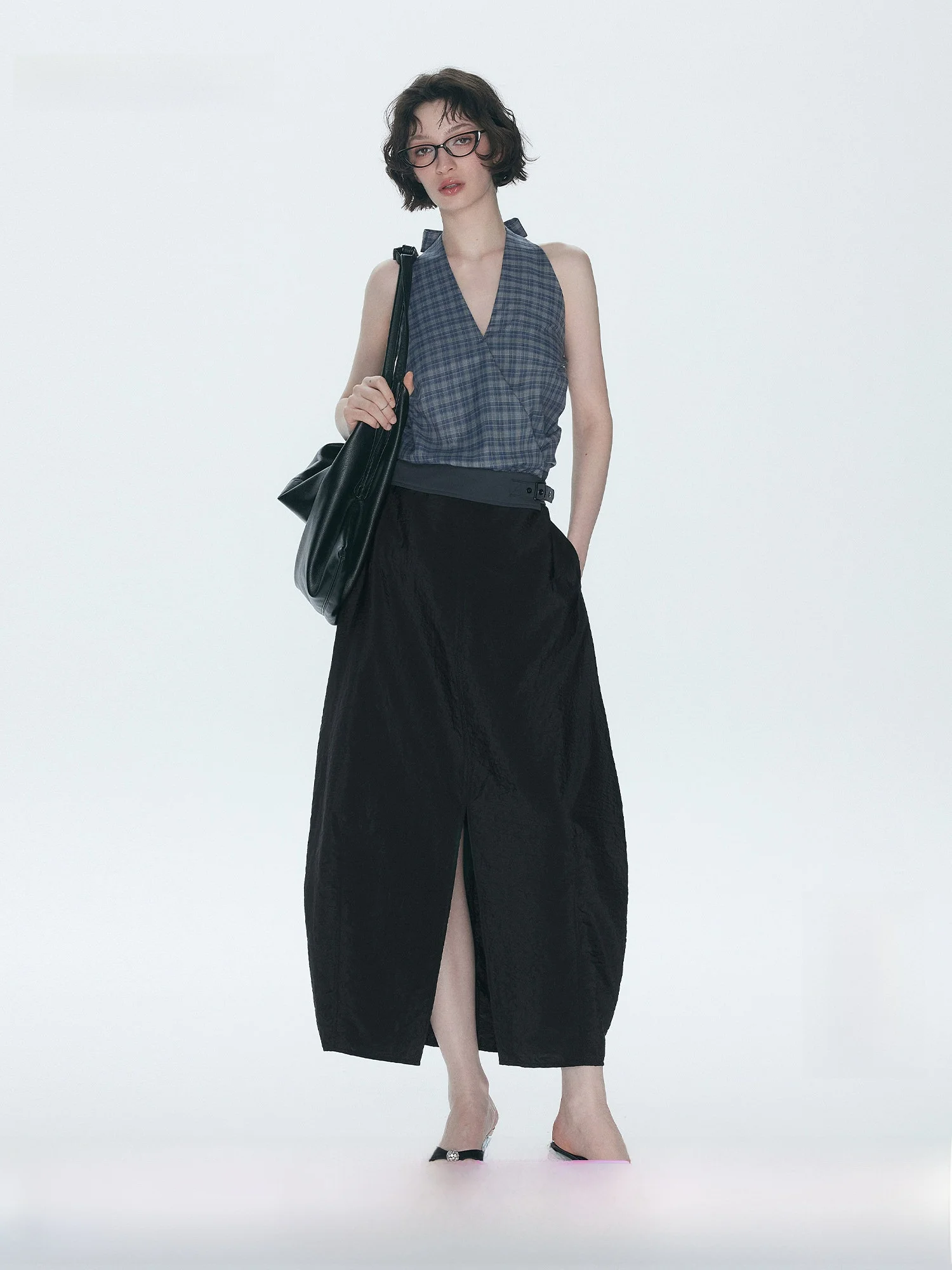 

ANNACHIC O-Shaped Flared Skirt with Front Slit for Women Loose Fit Polka Dot Print High Waist Polyester Fabric Summer 2025
