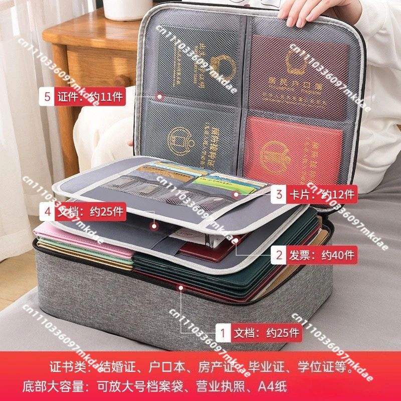 Home document storage bag, large-capacity home certificate passport card bag, waterproof folder file sorting storage bag