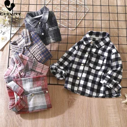 Boys Classic Plaid Striped Shirts Coat New 2024 Spring Autumn Vintage Kids Long Sleeve Lapel Casual Shirt Tops Children Clothing