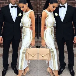 Classical Style Women Sleeveless O-Neck Sexy Bodycon Bandage Long Dress Celebrity Fashion Red Carpet Evening Party Dress