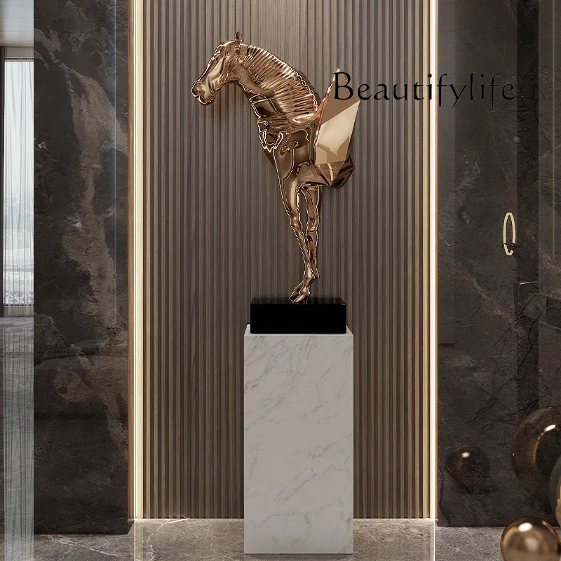 BJ Light Luxury High-end Horse Head Art Sculpture Floor-to-ceiling Large Ornament High-end Entrance Hotel Staircase Decoration