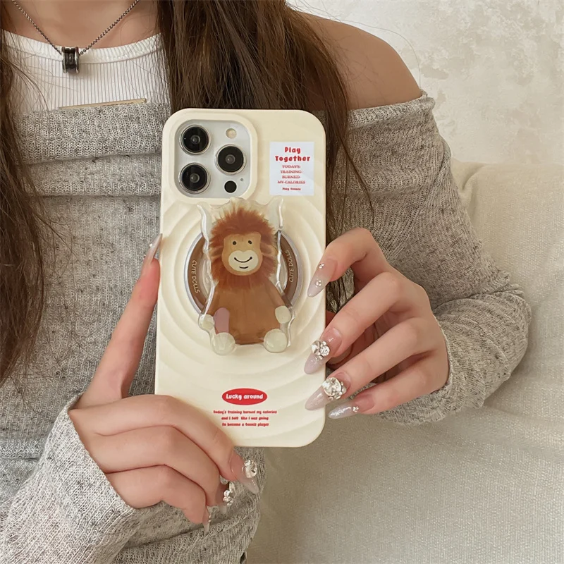 Simplicity Whirlpool Magnetic Phone Case shockproof Protective Cover with Cartoon Magnetic Holder iPhone 15 14 13 12 Pro Max 14