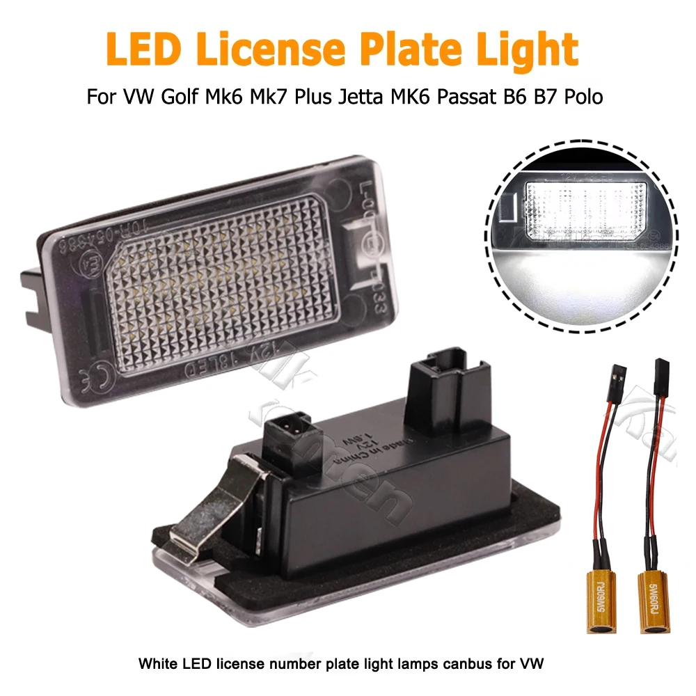 2Pcs LED License Number Plate Light Lamp For VW Golf Mk6 Mk7 Plus Jetta MK6 Passat B6 B7 Polo Touareg Mk2 Tiguan Touran Sharan