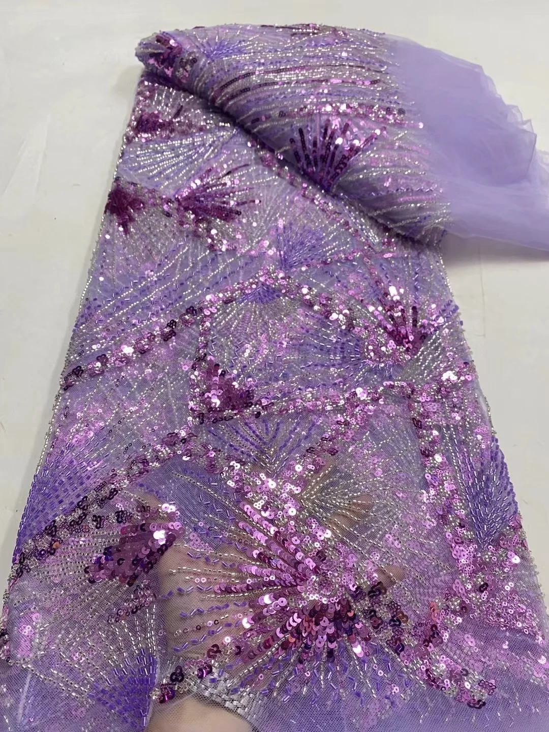 

2024 High Quality African Nigeria Sequins Embroidery Tulle Lace Fabric Wedding Party Guipure Dress Beads Stone 5Yards DP0293