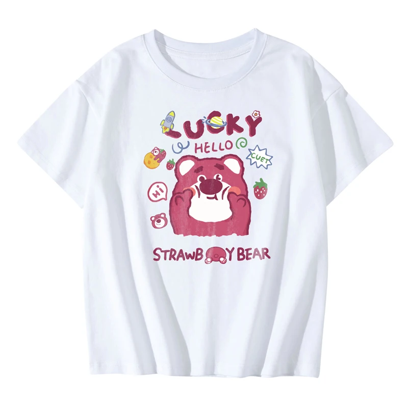 

summer new 100% cotton kids boys girls t-shirt white black Cartoon Bear baby tops teenager tees 10 12 14 childer animal clothes