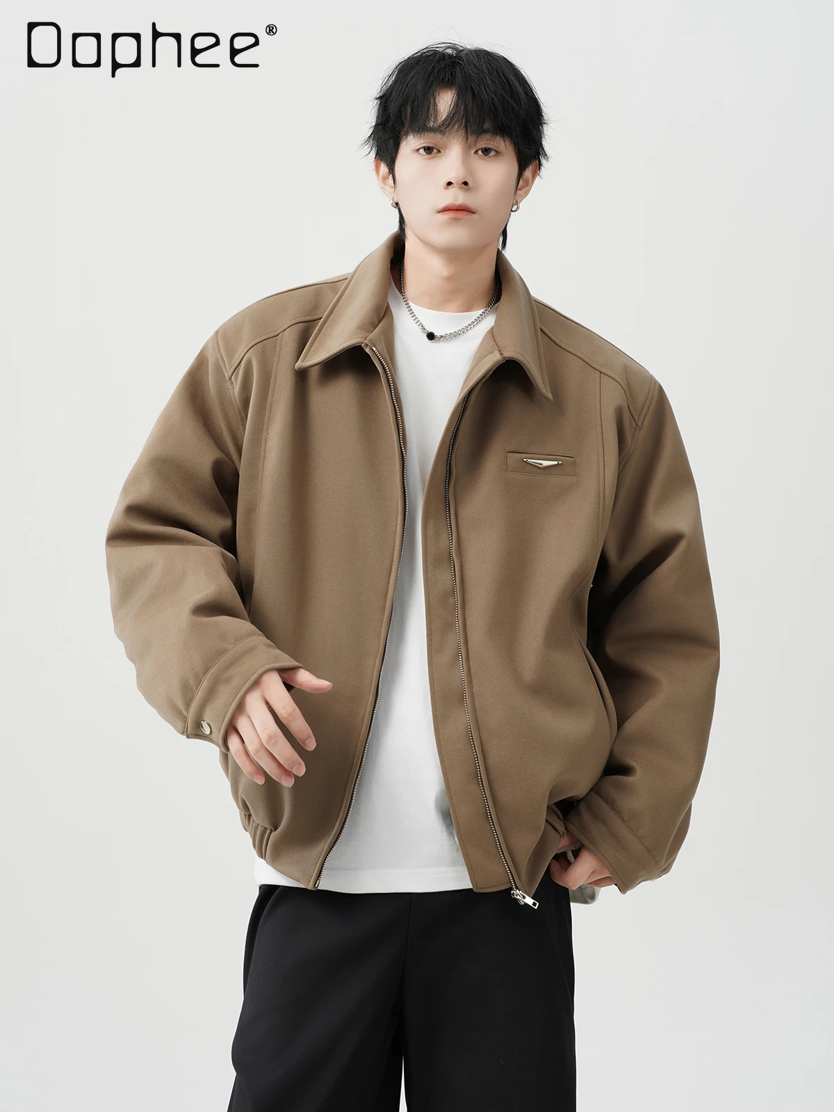 

2025 Autumn Winter American Style Khaki Lapel Long Sleeve Jacket Men Loose Casual Daily Black Quilted Baseball Coat