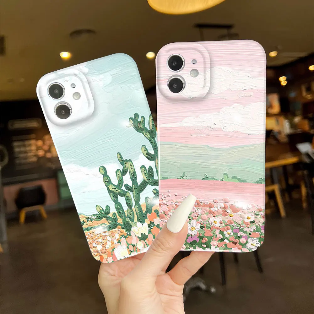 New Design Cartoon Landscape Painting Cover Shockproof Gloss Phone Case For Samsung S23 Ultra5G S22 Plus S20 S21FE Cellphone