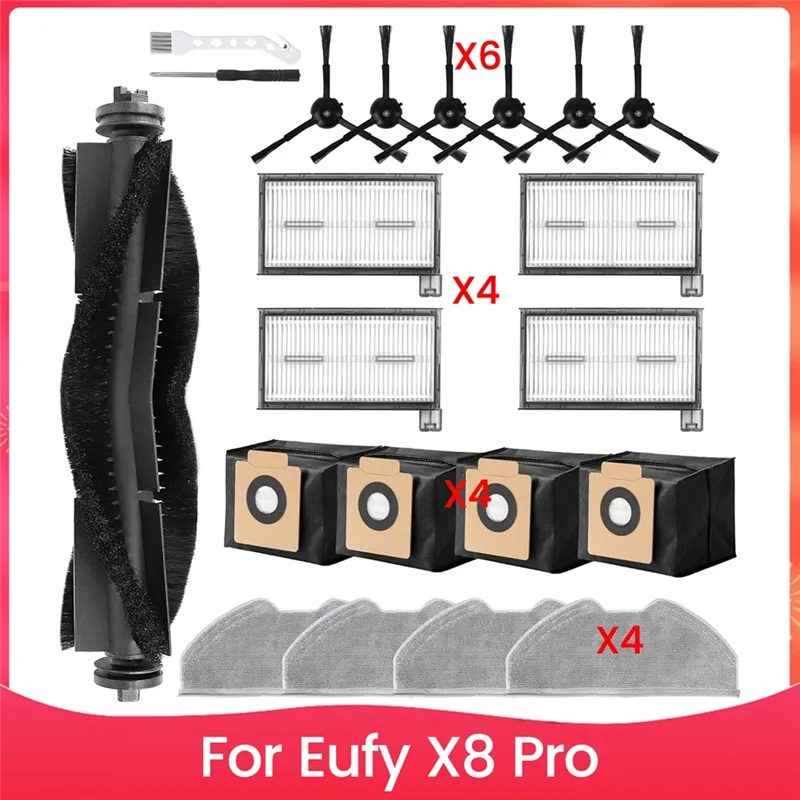 -ESTR مجموعة الملحقات ل Eufy X8 Pro روبوت فراغ استبدال أجزاء فرشاة جانبية رئيسية قابل للغسل تصفية كيس لجميع الغبار وسادة الممسحة