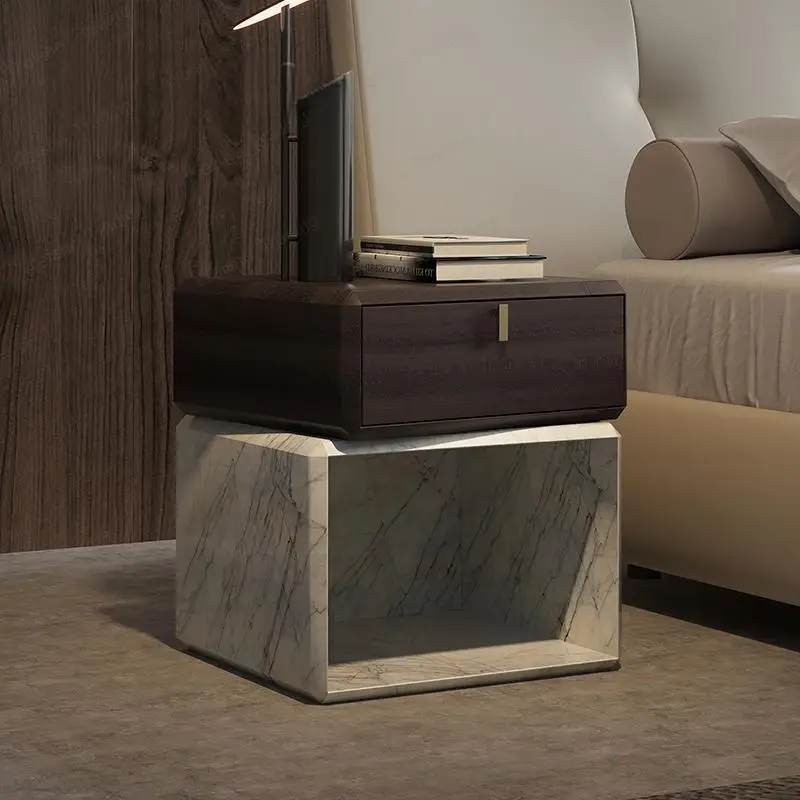 

Minimalist Marble Nightstand, Luxury Bedside Table for Small Space, Eco-Friendly & Easy Clean, Modern Bedroom Design
