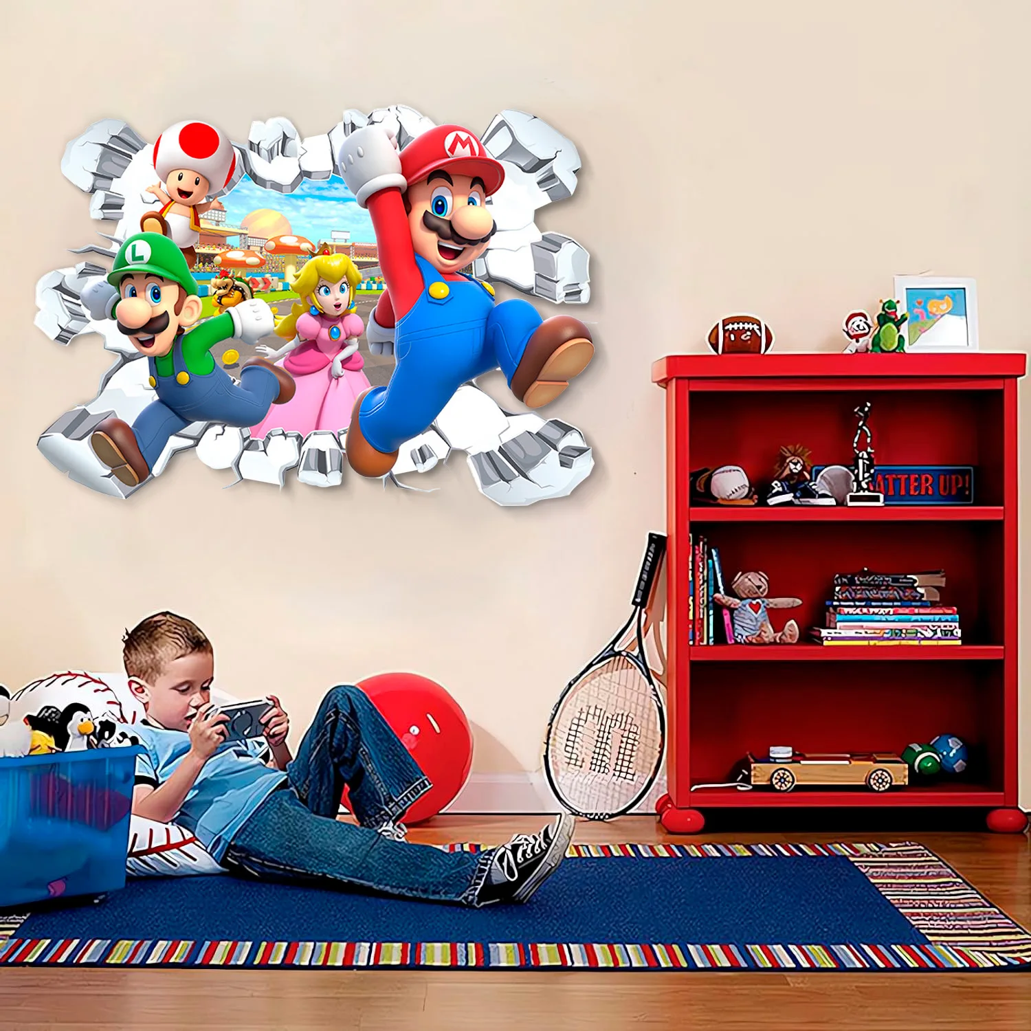 Mario Wall Stickers, 1 Pcs Decal for Party Decorations or Huge Posters for Boys Room Nursery Livingroom and Door (14'' x 23.2'')