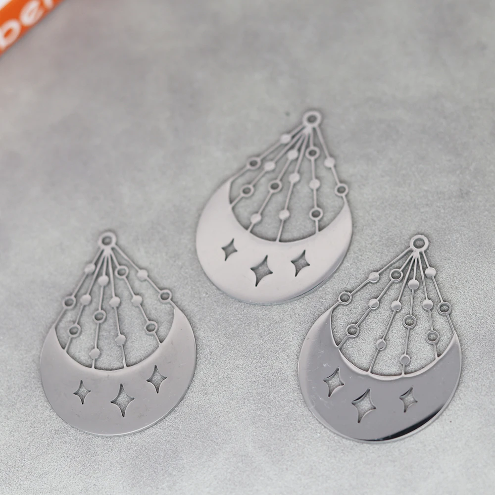 3pcs/lot Vintage Earring DIY Tassels Waterdrop Stainless Steel Pendant Charms for Jewelry Making Star Pattern Metal Accessories