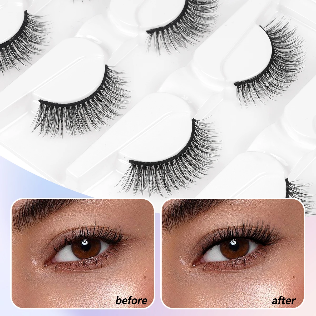 MAGEFY 5 pares de pestañas postizas con pinzas, cepillo para rímel, sin pegamento, 7-15mm, pestañas de ojos de gato, pestañas de Manga rizadas naturales, belleza