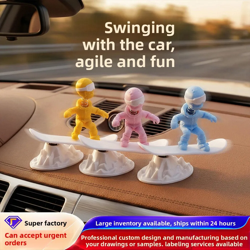 Trending 3D Printed Skiing Figure Car Ornament, Swinging Car Dashboard Decoration, Desk Figurine, Car Interior Accessories
