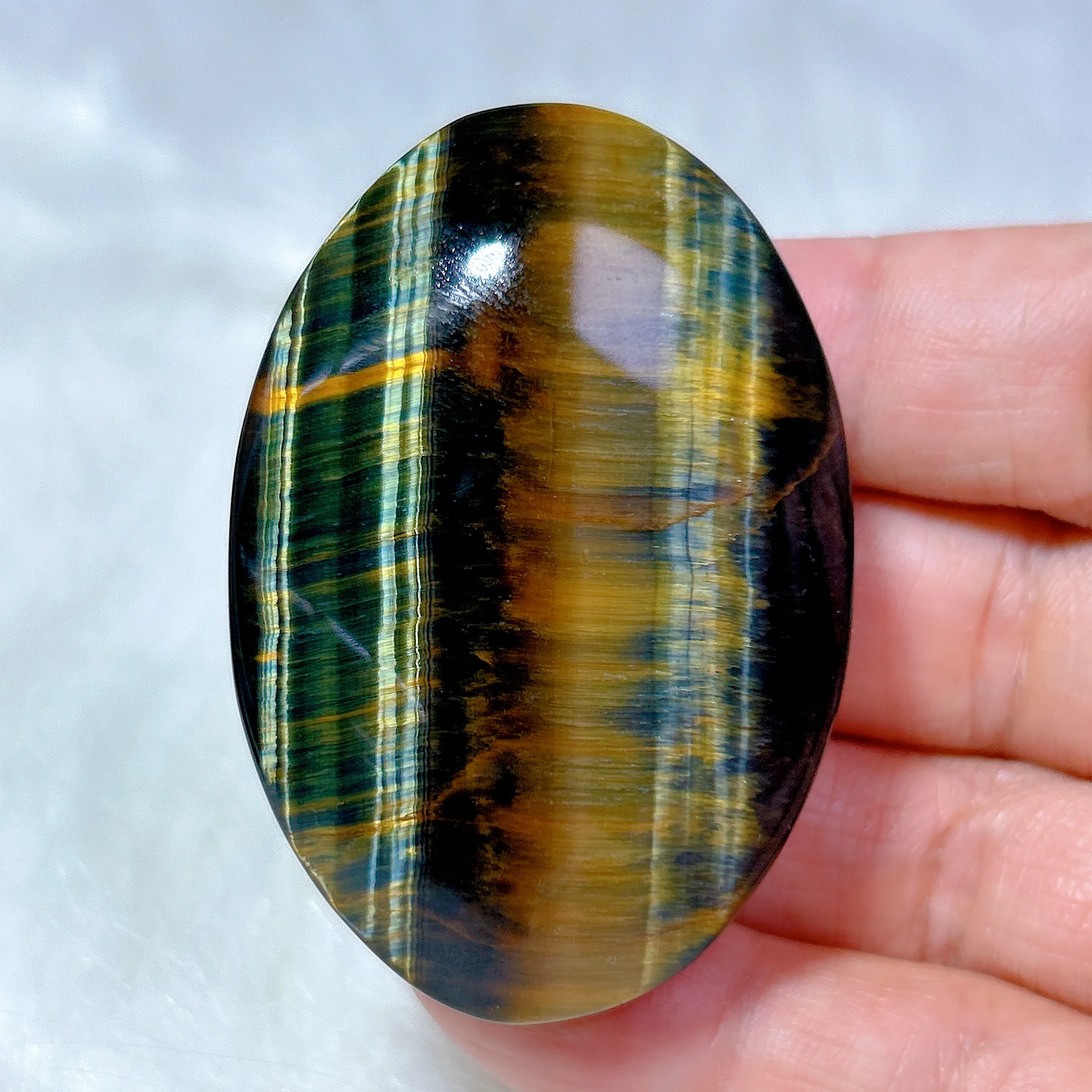 Natural Crystal Blue And Yellow Flashy Tiger Eye Palm Polished Energy Reiki Ornament Healing High Quality Home Decoration Gift